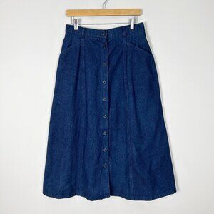Vintage Pendleton A-line Denim Midi Skirt Dark Wash Button Front Size 12 Women's